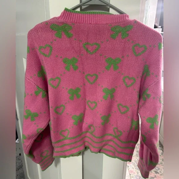 THML Pink Sweater with Green Accents - Picture 3 of 3